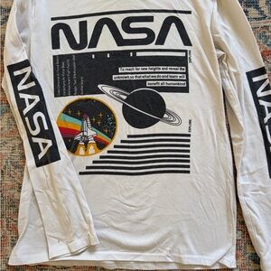 NASA White Long Sleeve Graphic Tee with Retro Rocket Shuttle Space 90’s Y2K